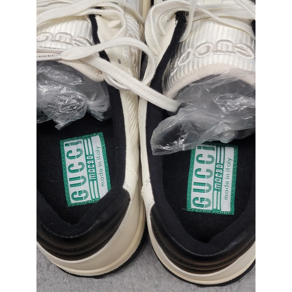 Gucci Shoes Mens US 12.5 EU 46 MAC80 Off-White Black Leather Low Top GG Italy - Picture 7 of 11